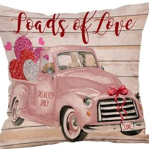 Pillow Cover- NEW- Valentine's Pink Truck Love